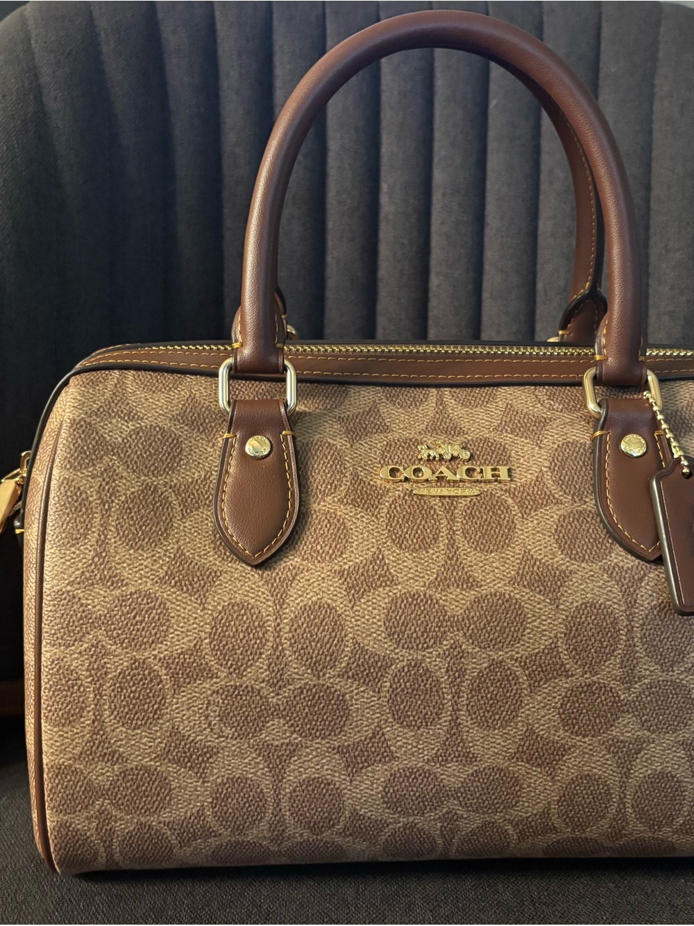Coach Rowan Satchel in Brown/Tan Signature Canvas (Medium Size) - Picture 2 of 6